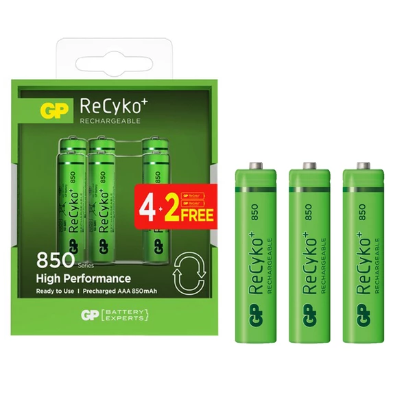 GP RECYKO 800 MAH ŞARJLI İNCE KALEM PİL (4+2 6LI PAKET FİYAT) (4593)