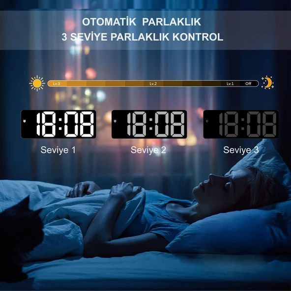 HyMark LED Ekran USB Güç Dijital Aynalı Masa Saati Sıcaklık Alarm Takvim - 6