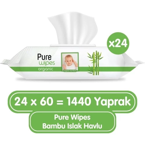 Pure Baby Organik Bambu Özlü Islak Havlu 24 X 60'Lı