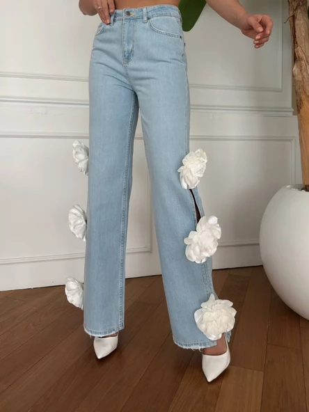 Yanları Beyaz Gül Detaylı Tasarım Jean - 3