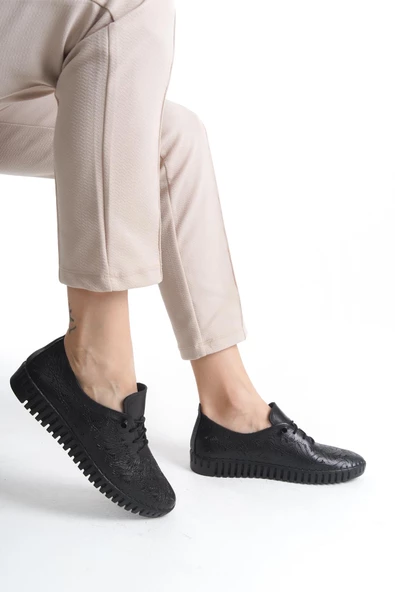 Artı-Artı014-ALK054-6 Hakiki Deri Ortopedik Hassas Ciltler İçin Çok Yumuşak Siyah Kadın Ayakkabı - Resim 3