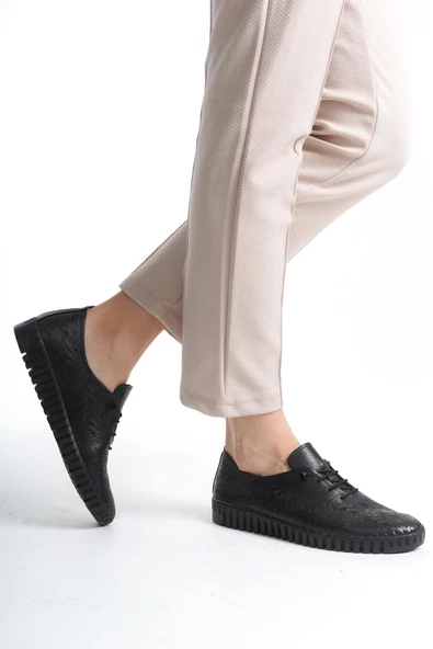 Artı-Artı014-ALK054-6 Hakiki Deri Ortopedik Hassas Ciltler İçin Çok Yumuşak Siyah Kadın Ayakkabı - Resim 2