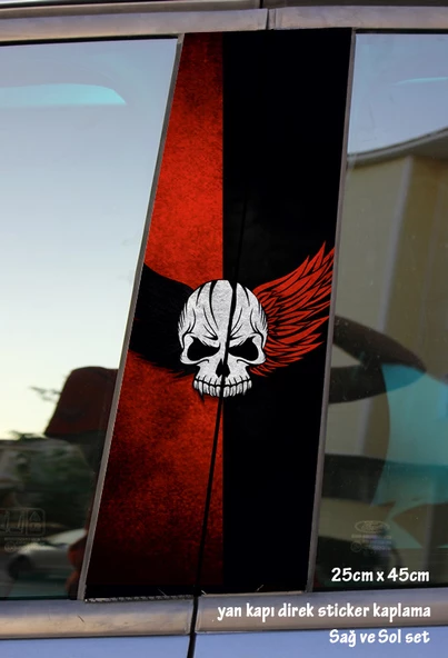 kanatlı kuru kafa oto folyo kaplama - yan kapı sticker - 2adet set tuning modifiye yapıştırma ürün görseli