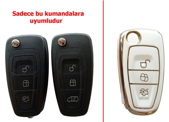 Focus 3 Mondeo Transit Courier Uyumlu Silikon Nano Anahtar Kumanda Kılıfı Oto Anahtarlık Beyaz - Resim 5
