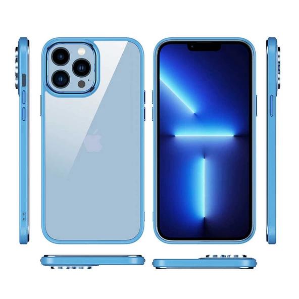 iPhone 13 Pro Kılıf Renkli Silikon Kenarlı Krom Kapak - 7