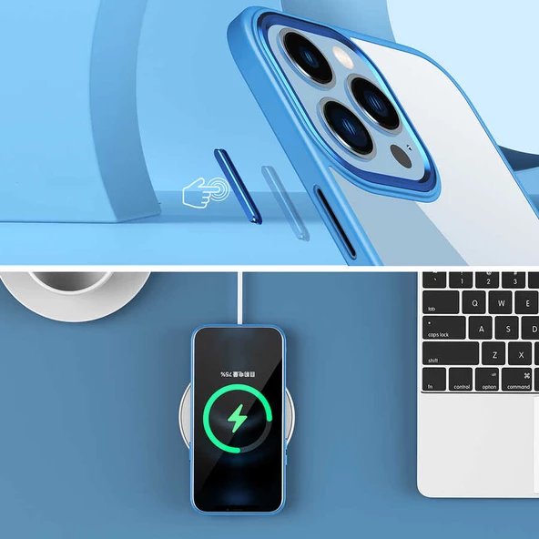 iPhone 13 Kılıf Renkli Silikon Kenarlı Krom Kapak - Resim 12