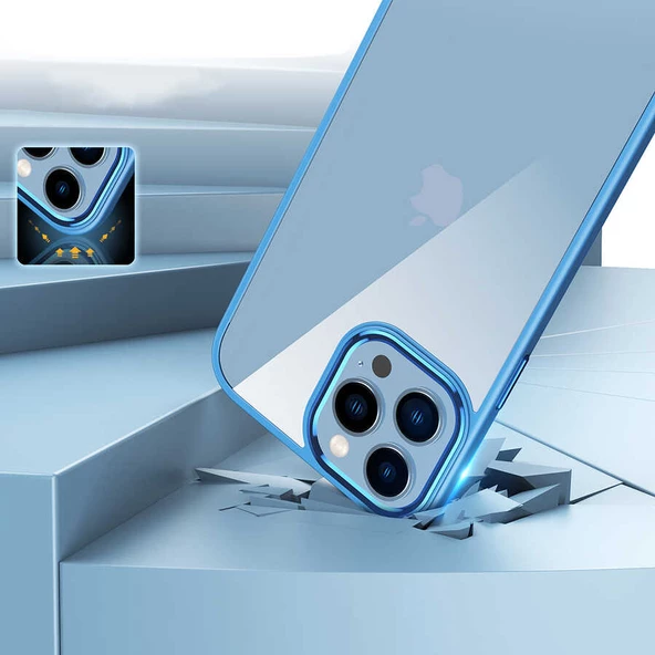 iPhone 13 Kılıf Renkli Silikon Kenarlı Krom Kapak - Resim 10