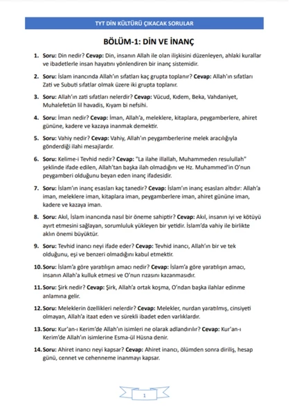 Enine Boyuna TYT Din Ders Notları - 2