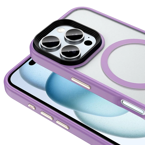 Apple iPhone 16 Pro Max Kılıf Mat Arka Yüzey Wireless Şarj Özellikli  Flet Magsafe Kapak - Resim 3