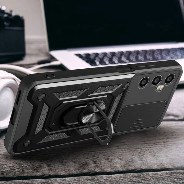 Realme C65 4G Kılıf Magnetik Standlı Kamera Korumalı  Sürgülü Vega Kapak - Resim 11