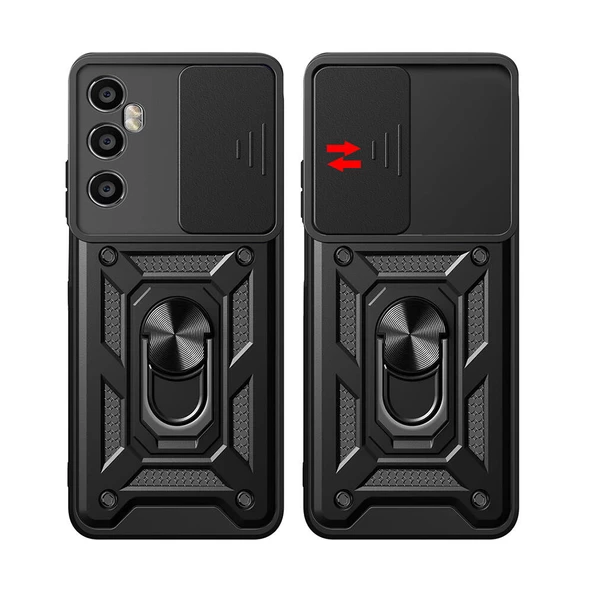 Realme C65 4G Kılıf Magnetik Standlı Kamera Korumalı  Sürgülü Vega Kapak - Resim 5