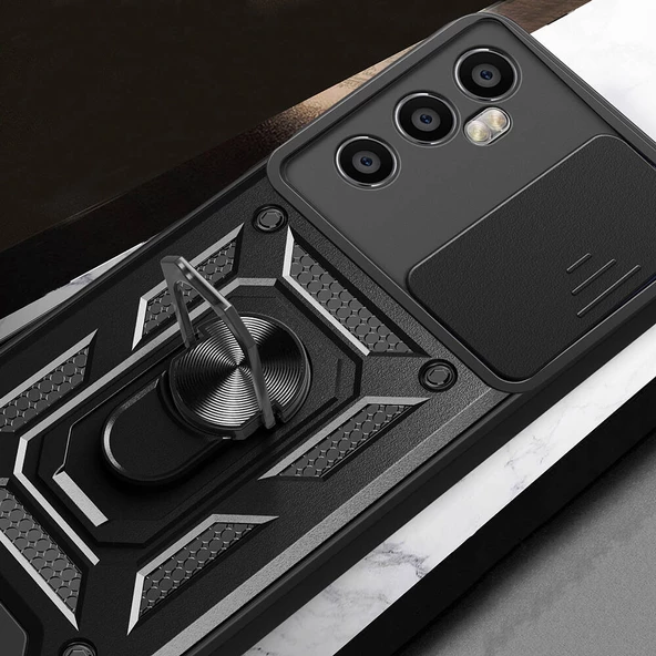 Realme C65 4G Kılıf Magnetik Standlı Kamera Korumalı  Sürgülü Vega Kapak - Resim 12