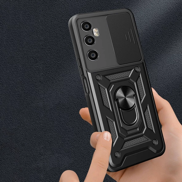 Realme C65 4G Kılıf Magnetik Standlı Kamera Korumalı  Sürgülü Vega Kapak - Resim 6