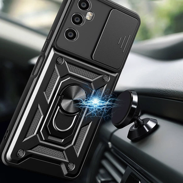 Realme C65 4G Kılıf Magnetik Standlı Kamera Korumalı  Sürgülü Vega Kapak - Resim 9