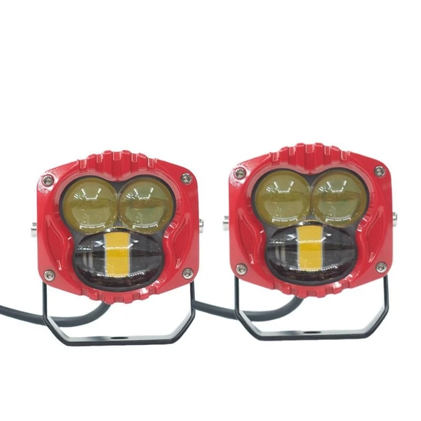 Space Offroad sis lambası sarı-beyaz set kırmızı çerçeve 7.3 x 6.8 x 6.8 cm 12-30v /  LASS369-1