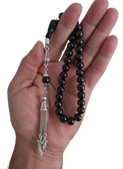 Dogal Taş Gürcü Oltu Taşı Tesbih,gümüş Kaplama Metal Zülfikar Püsküllü Tespih. - 2