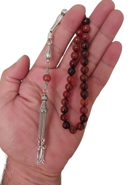 Dogal Taş Akik Tesbih,gümüş Kaplama 4lü Zülfikar Model Metal Püskül Tespih - 2