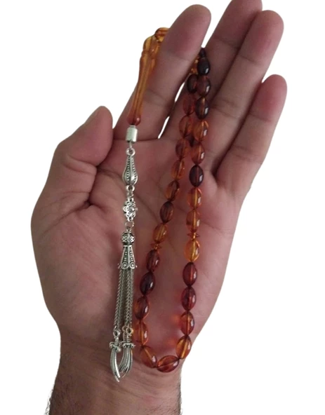 Kehribar Renk Tesbih,gümüş Kaplama 4lü Zülfikar Model Metal Püsküllü Tespih - 2