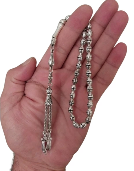 Gümüş Kaplama Metal Tesbih,gümüş Rengi Dörtlü Zülfikar Model Püsküllü Tespih - 2