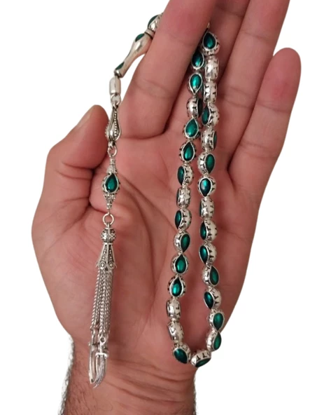 Gümüş Kaplama Mine Işleme Tesbih,damla Model Metal Zülfikar Püskül Tespih. - 2