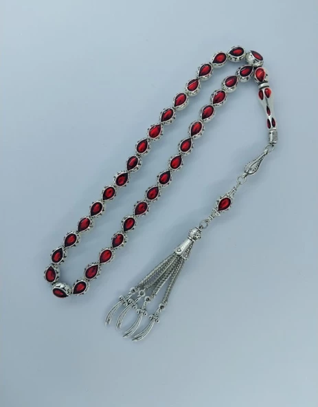 Gümüş Kaplama Mine Işleme Tesbih,Damla Model Metal Zülfikar Püskül Tespih.