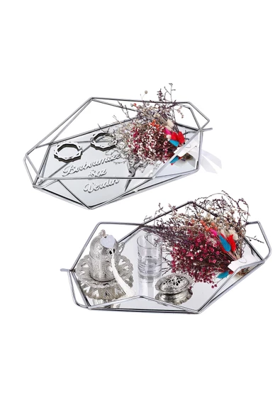 Kına Atölyesi Nişan Tepsisi Yüzük ve Kahve Seti Prizma Doğal 2'li set