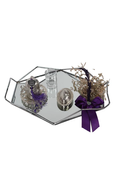 Kına Atölyesi Nişan Tepsisi Yüzük ve Kahve Seti Prizma Doğal 2'li set - 8