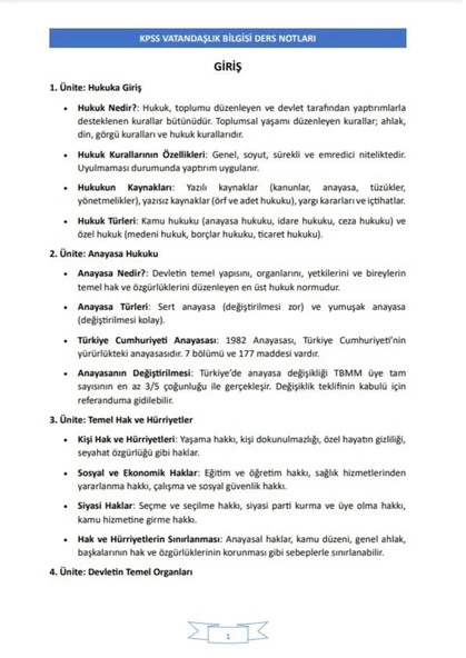 KPSS Vatandaşlık Ders NOTLARI (Çıkacak Sorular) - 2