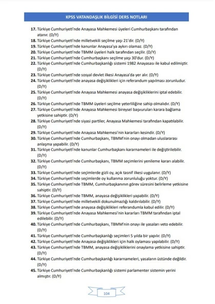 KPSS Vatandaşlık Ders NOTLARI (Çıkacak Sorular) - 6