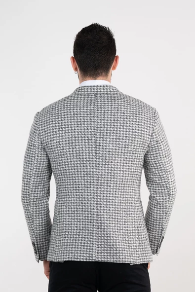 SİR DESENLİ KIŞLIK SLİMFİT ERKEK TEK CEKET - 6