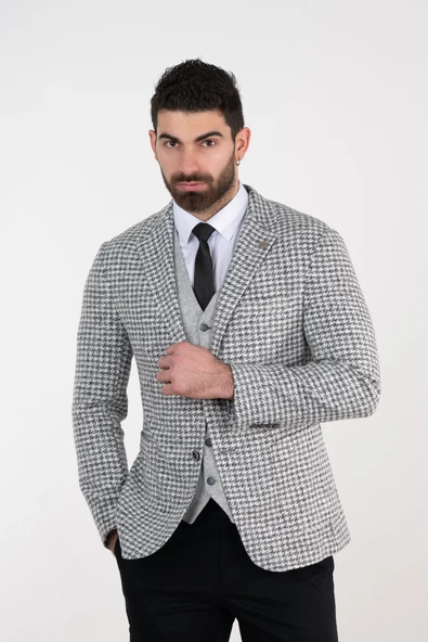 SİR DESENLİ KIŞLIK SLİMFİT ERKEK TEK CEKET