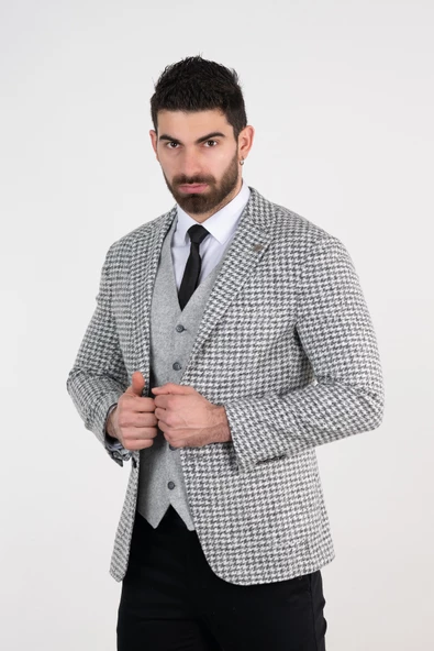 SİR DESENLİ KIŞLIK SLİMFİT ERKEK TEK CEKET - 4