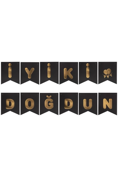Kına Atölyesi İyi Ki Doğdun Yaldızlı Banner Siyah Gold - 2