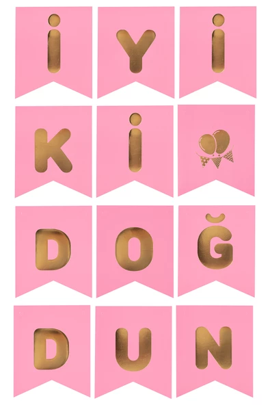Kına Atölyesi İyi Ki Doğdun Yaldızlı Banner Pembe Mavi - 5