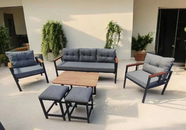 Pimango Pielize Bahçe Ve Balkon Mobilyası Gri 3+1+1, Sehpa ve 2 Puflu - 2