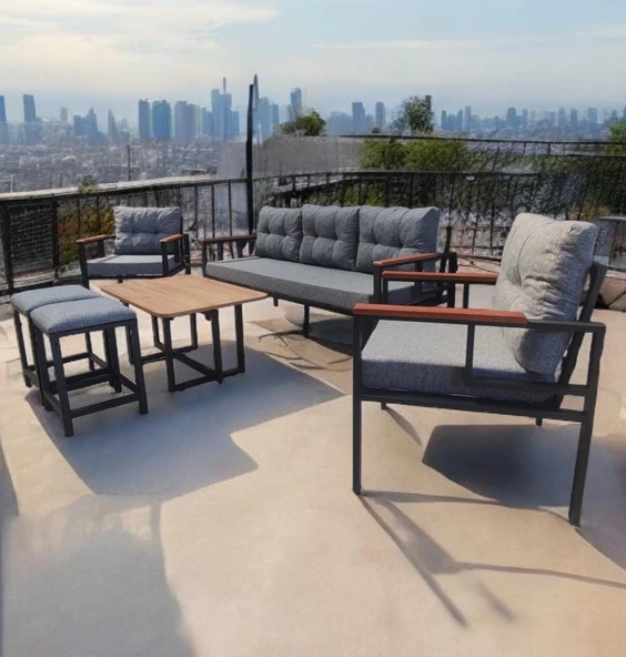 Pimango Pielize Bahçe Ve Balkon Mobilyası Gri 3+1+1, Sehpa ve 2 Puflu - 3