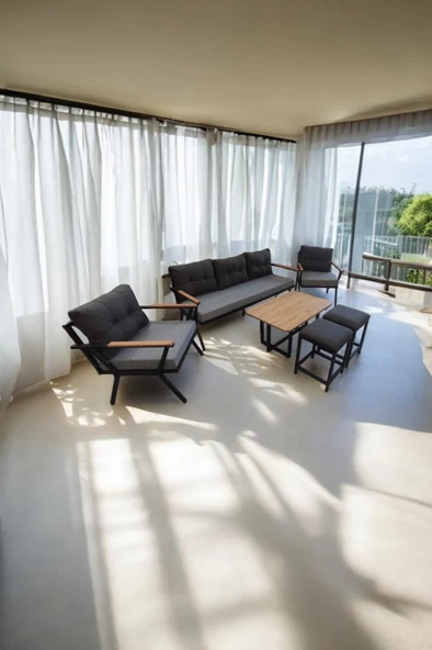 Pimango Pilocca Bahçe Ve Balkon Mobilyası Gri Antrasit 3+1+1 Sehpalı ve 2 Puf