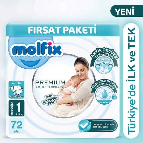 Molfix Premium Fırsat Paketi 1 Beden 72 Adet