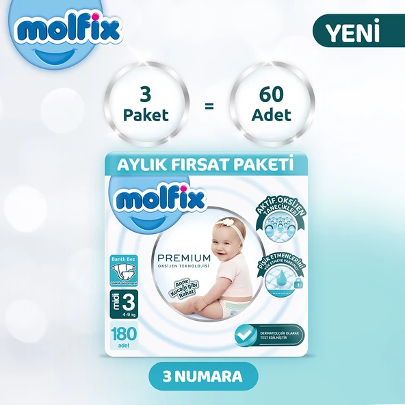 Molfix Premium Aylık Fırsat Paketi 3 Beden 180 Adet - 2