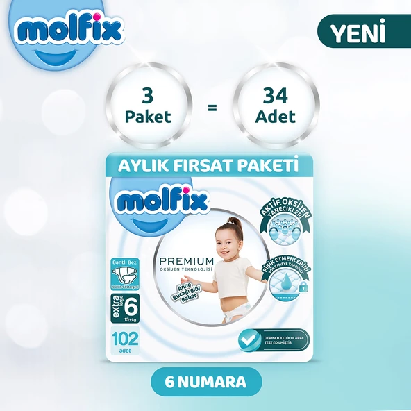 Molfix Premium Aylık Fırsat Paketi 6 Beden 102 Adet - 2