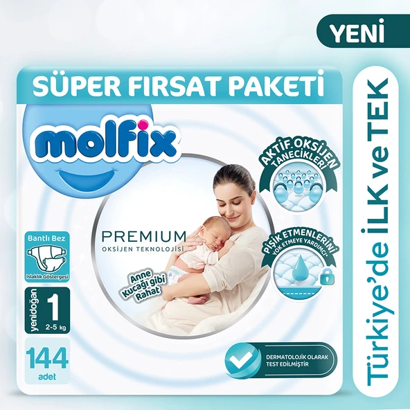Molfix Premium Süper Fırsat Paketi 1 Beden 144 Adet ürün görseli