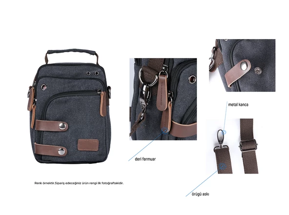 Bagacar 8681 Kanvas Çapraz Omuz Postacı Çantası Gri - 8