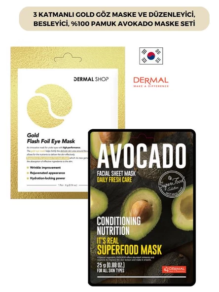 3 Katmanlı Gold Göz Maske ve Düzenleyici, Besleyici, %100 Pamuk Avokado Maske Seti
