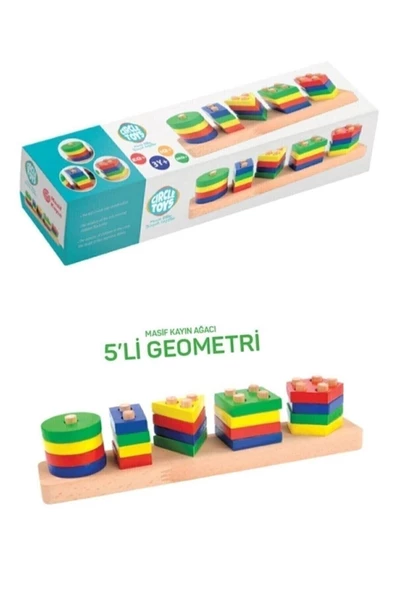 Circle Toys Ahşap Eğitici Öğretici 5'li Geometrik Şekil Yerleştirme Bultak Oyunu