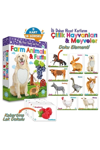 Circle Toys Ilk Dokun Hisset Kartlarım Çiftlik Hayvanları Ve Meyveler (9kart18görsel) Doku Elementli