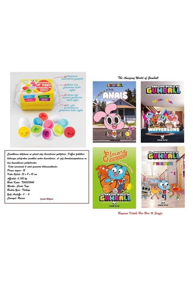 Circle Toys Geometrik Yumurta Eşleme Oyunu 6'lı ve The Amazing World of Gumball Carton Network 4 Adet Boyama K.