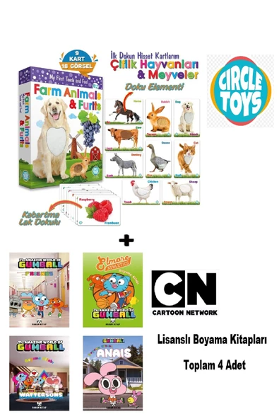 Circle Toys İlk Dokun Hisset Kartlarım Çiftlik Hayvanları Ve Meyveler + Cartoon Network Boyama Kitapları