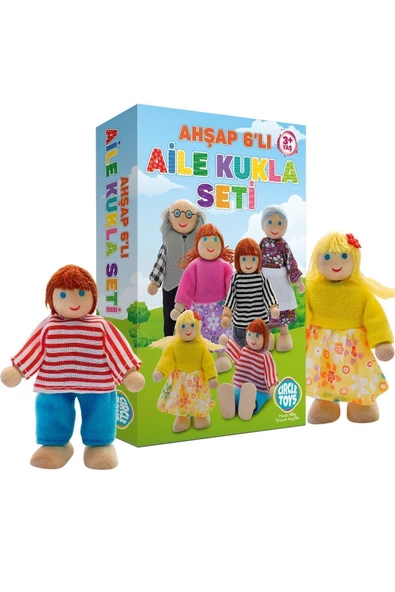 Circle Toys Ahşap 6 Lı Sevimli Aile Kukla Seti