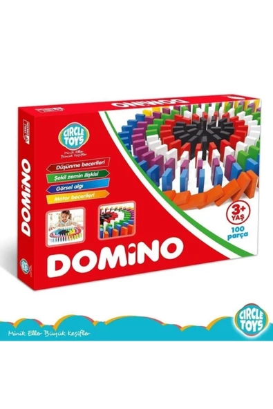 Circle Toys Circle Toys Ahşap Domino Taşları 100 Parça Renkli Eğitici Domino