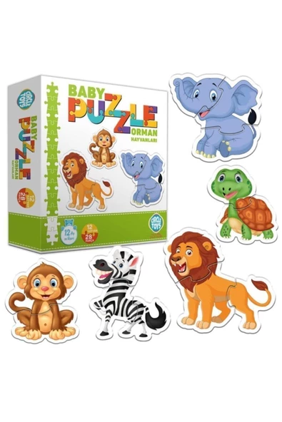 Circle Toys 28 Parça Circle Toys Baby Puzzle Seti 12 Adet Orman Hayvanları